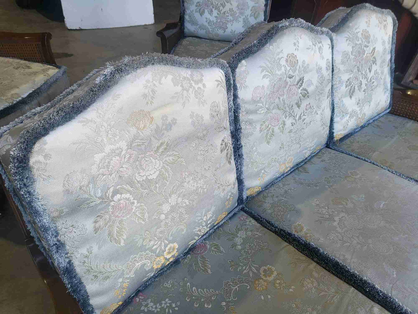 Vintage 20thC bergere 3 seat sofa settee cabriole legs