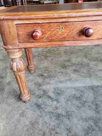 Antique Victorian 2 drawer hall serving side table turned legs