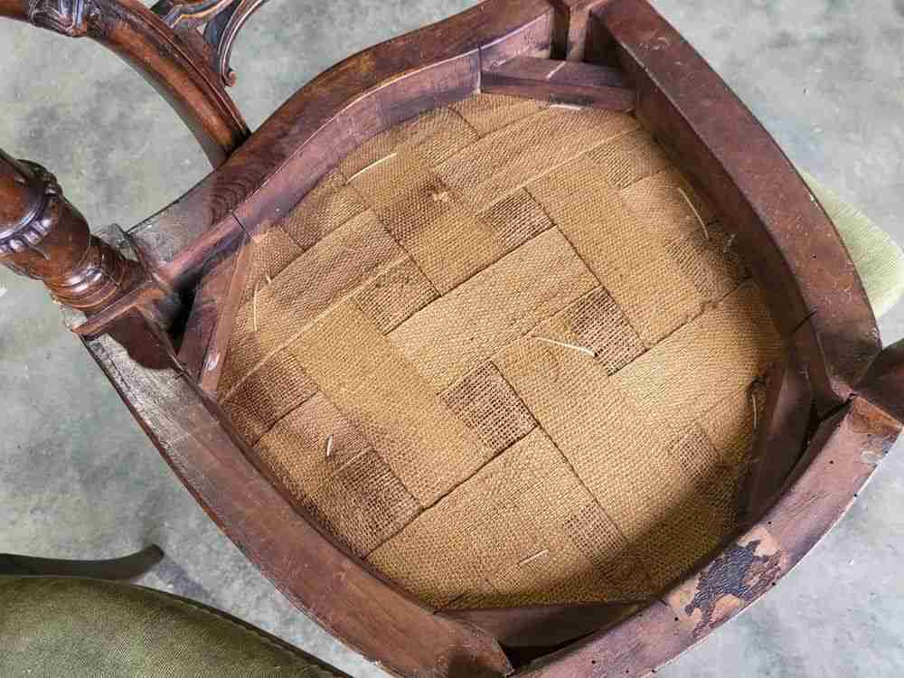 Four antique Victorian ballon back dining chairs green