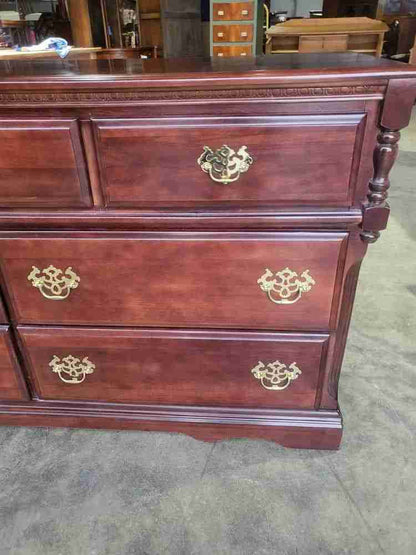 Antique repro low long chest of drawers 3 over 4