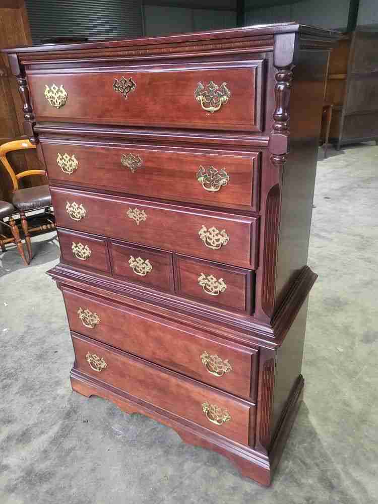 Antique repro tall 4 over 2 chest of drawers chest on chest