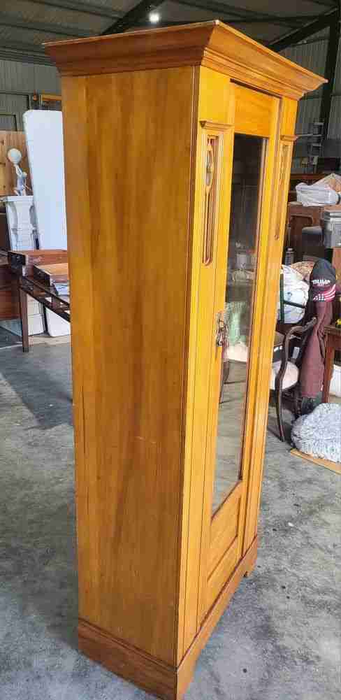 Antique art nouveau walnut single wardrobe mirrored door