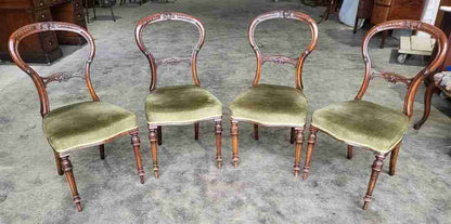 Four antique Victorian ballon back dining chairs green