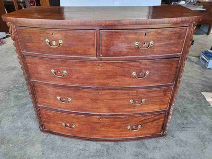 Antique Victorian bow front 2 over 3 chest of drawers rope columns
