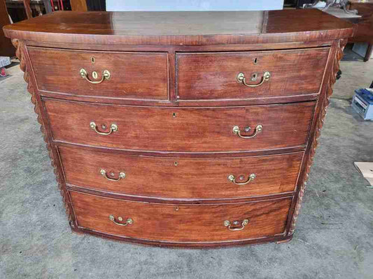 Antique Victorian bow front 2 over 3 chest of drawers rope columns