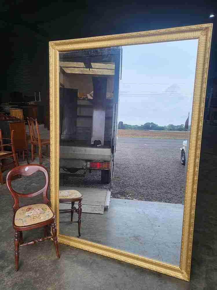 Very large freestanding dressing rectangular bevelled gold mirror 6'6" x 4'6"