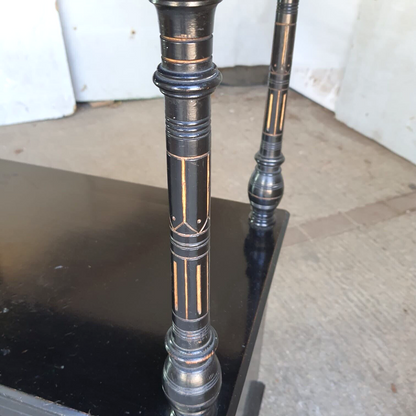 Antique 2 Tier Ebonised Victorian One Door Cabinet Shelves Turned Legs Castors