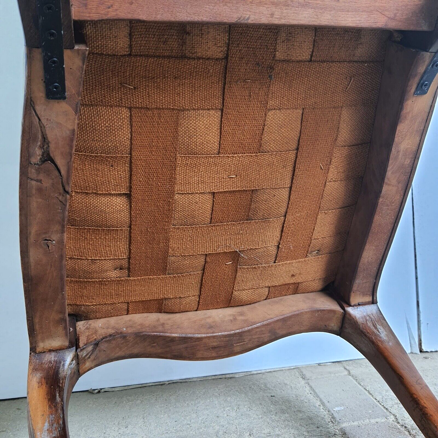 Antique Edwardian Open High Back Upholstered Nursing Chair Cabriole Legs Castors