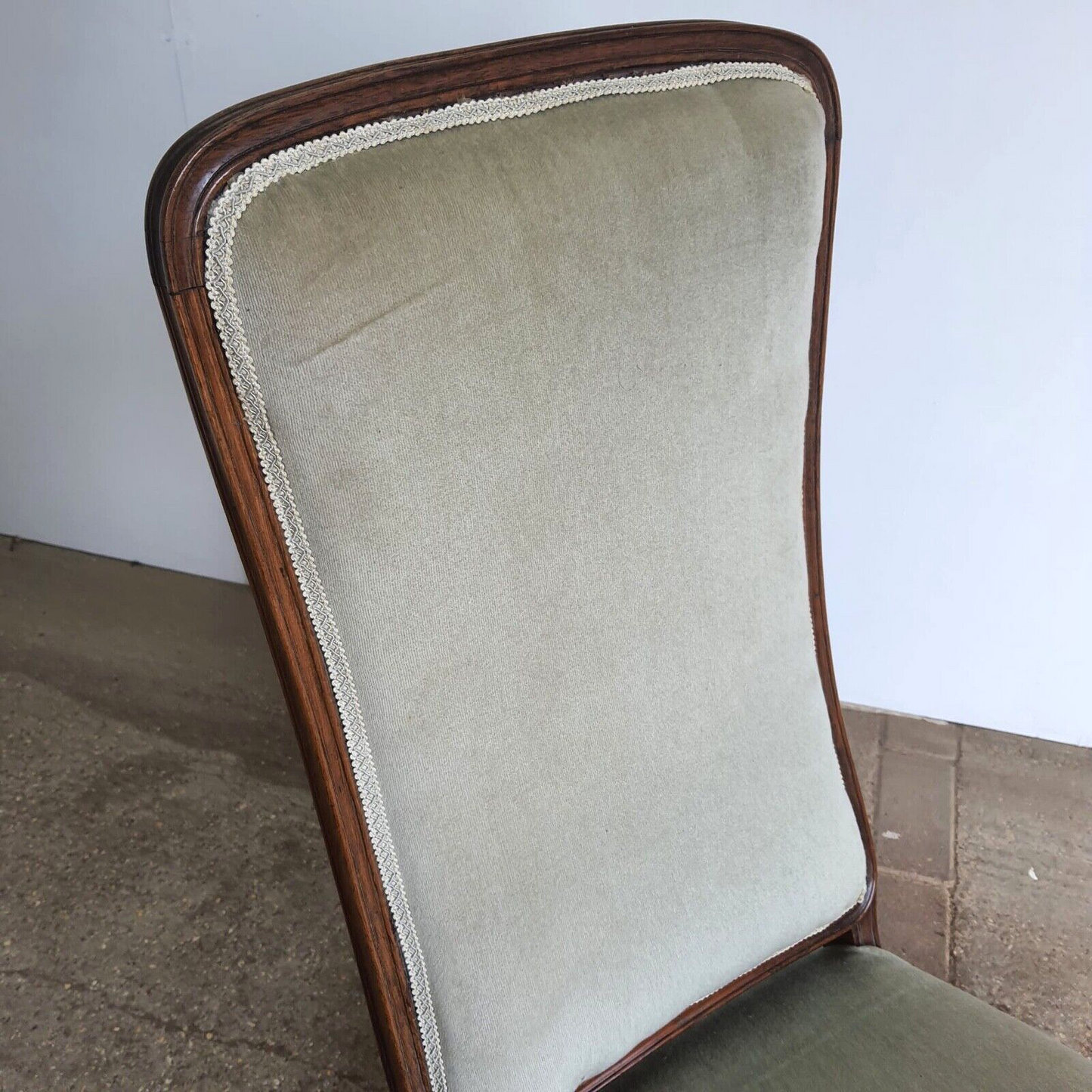 Antique Edwardian Open High Back Upholstered Nursing Chair Cabriole Legs Castors