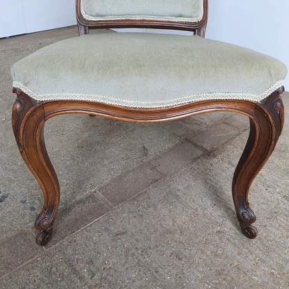 Antique Edwardian Open High Back Upholstered Nursing Chair Cabriole Legs Castors