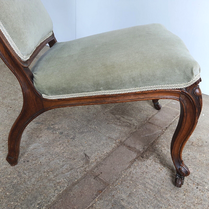Antique Edwardian Open High Back Upholstered Nursing Chair Cabriole Legs Castors
