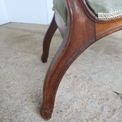 Antique Edwardian Open High Back Upholstered Nursing Chair Cabriole Legs Castors