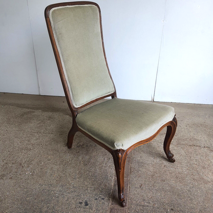 Antique Edwardian Open High Back Upholstered Nursing Chair Cabriole Legs Castors