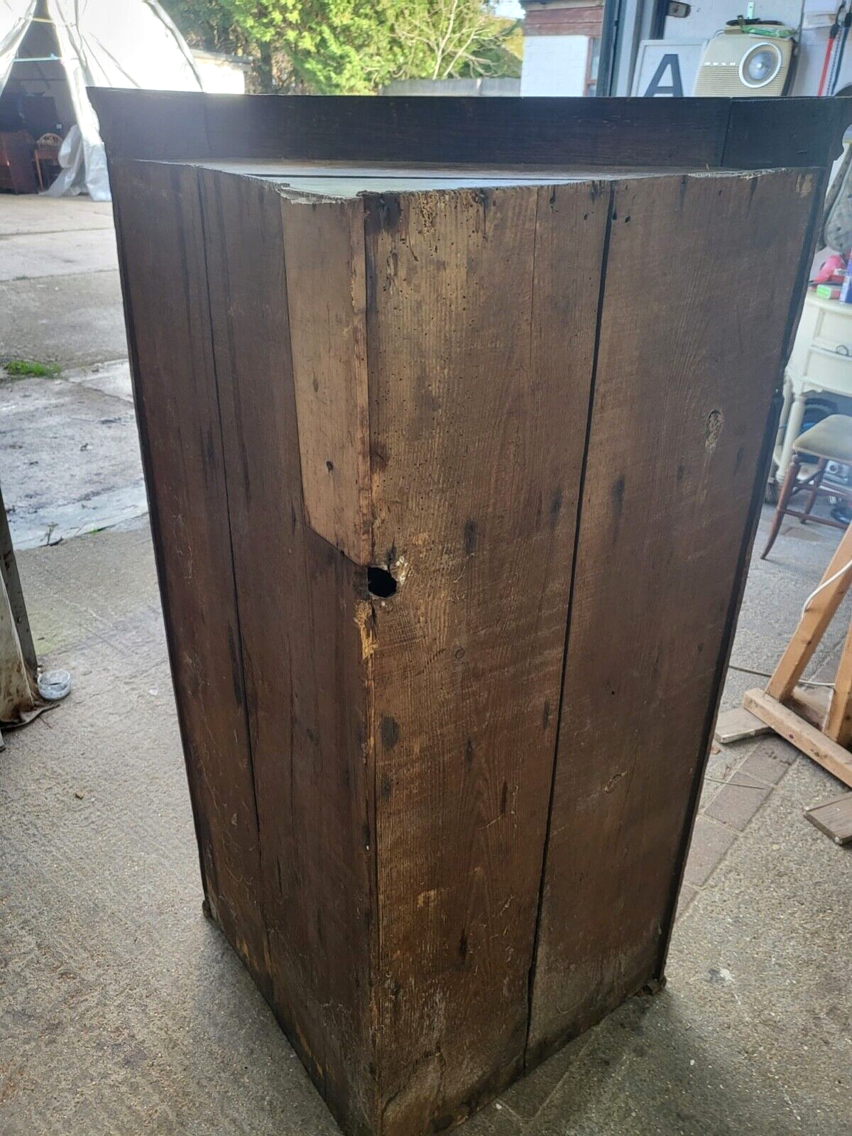 Antique Georgian Oak Large Corner Cabinet Drawer Curved Shelves Cupboard