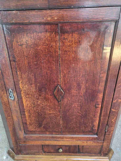 Antique Georgian Oak Large Corner Cabinet Drawer Curved Shelves Cupboard