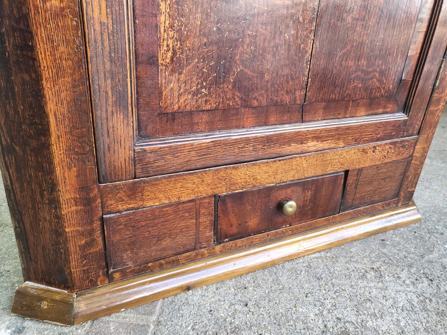 Antique Georgian Oak Large Corner Cabinet Drawer Curved Shelves Cupboard