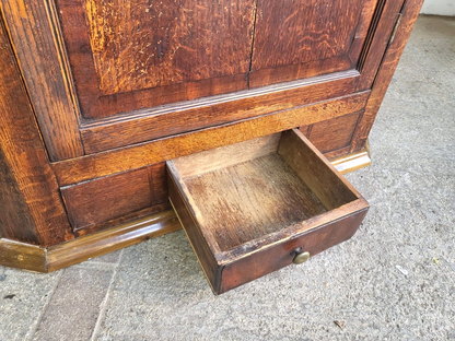 Antique Georgian Oak Large Corner Cabinet Drawer Curved Shelves Cupboard
