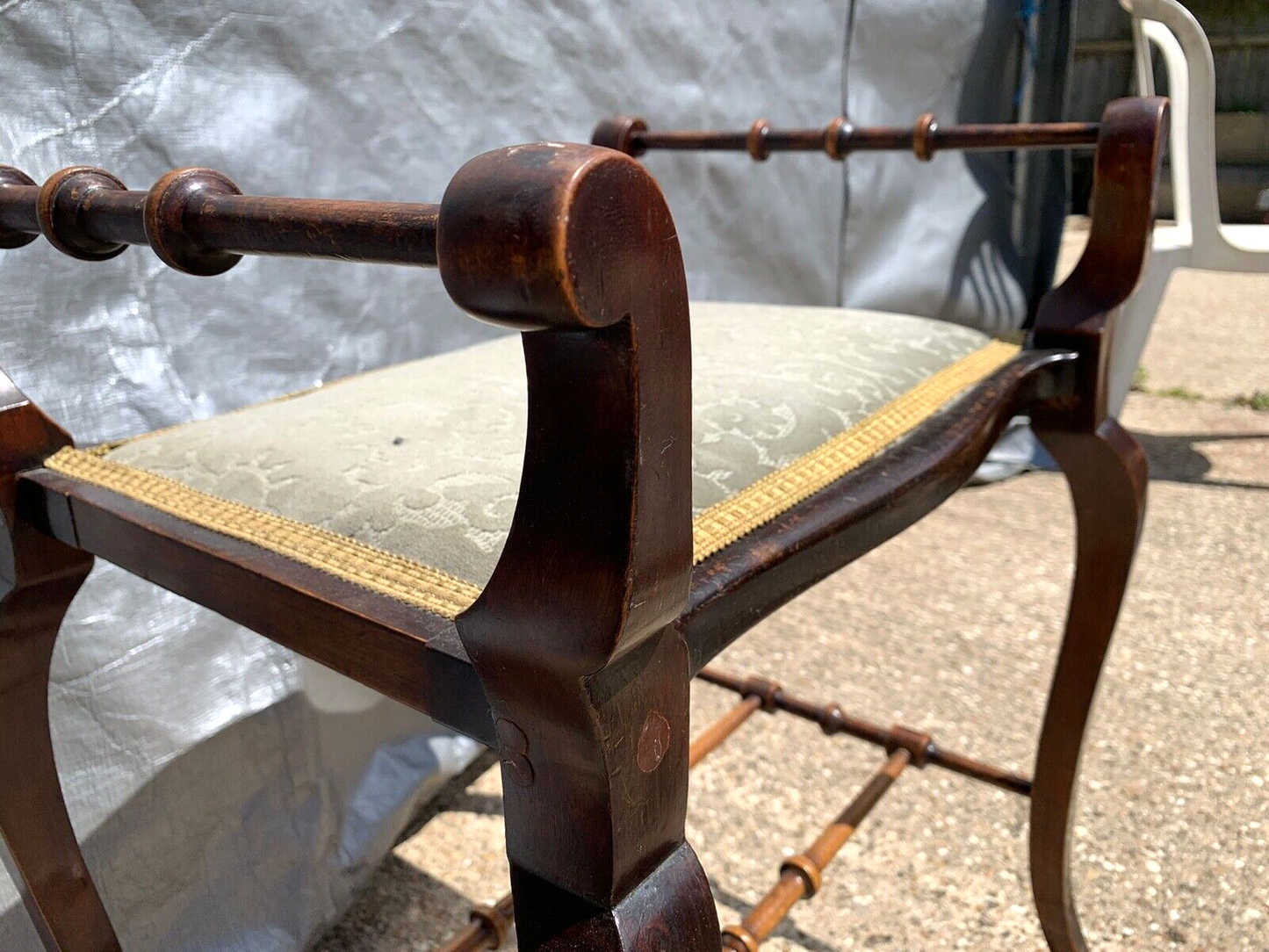 Antique Mahogany Georgian Piano Dressing Stool Cabriole Legs Fabric Seat