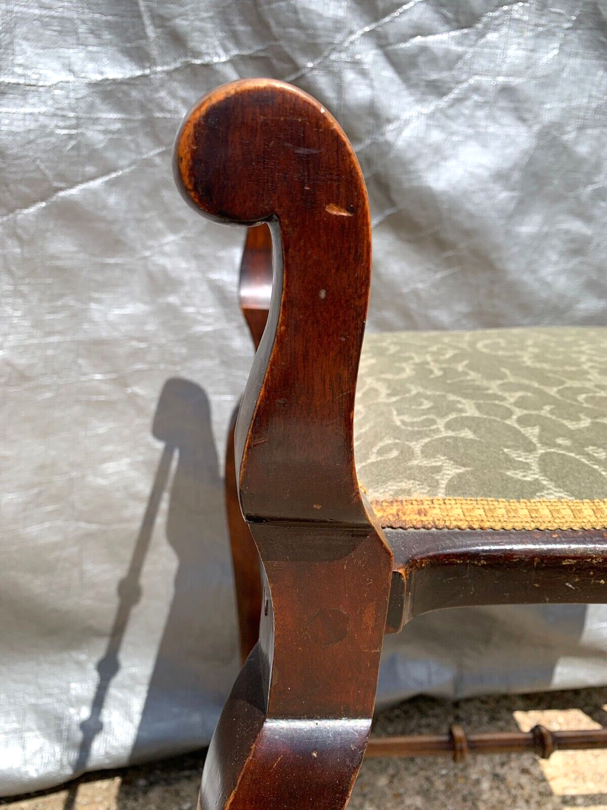 Antique Mahogany Georgian Piano Dressing Stool Cabriole Legs Fabric Seat