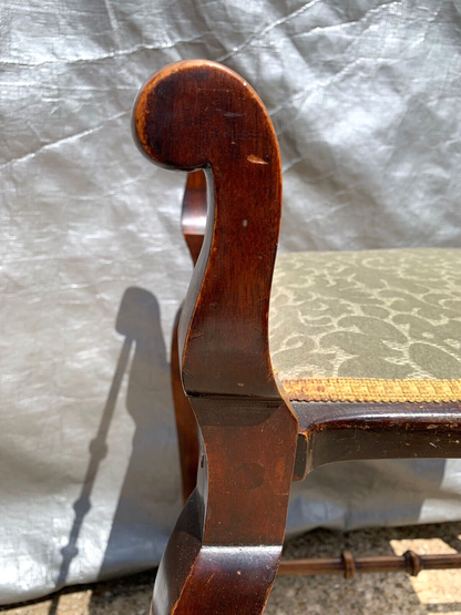 Antique Mahogany Georgian Piano Dressing Stool Cabriole Legs Fabric Seat