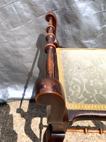 Antique Mahogany Georgian Piano Dressing Stool Cabriole Legs Fabric Seat