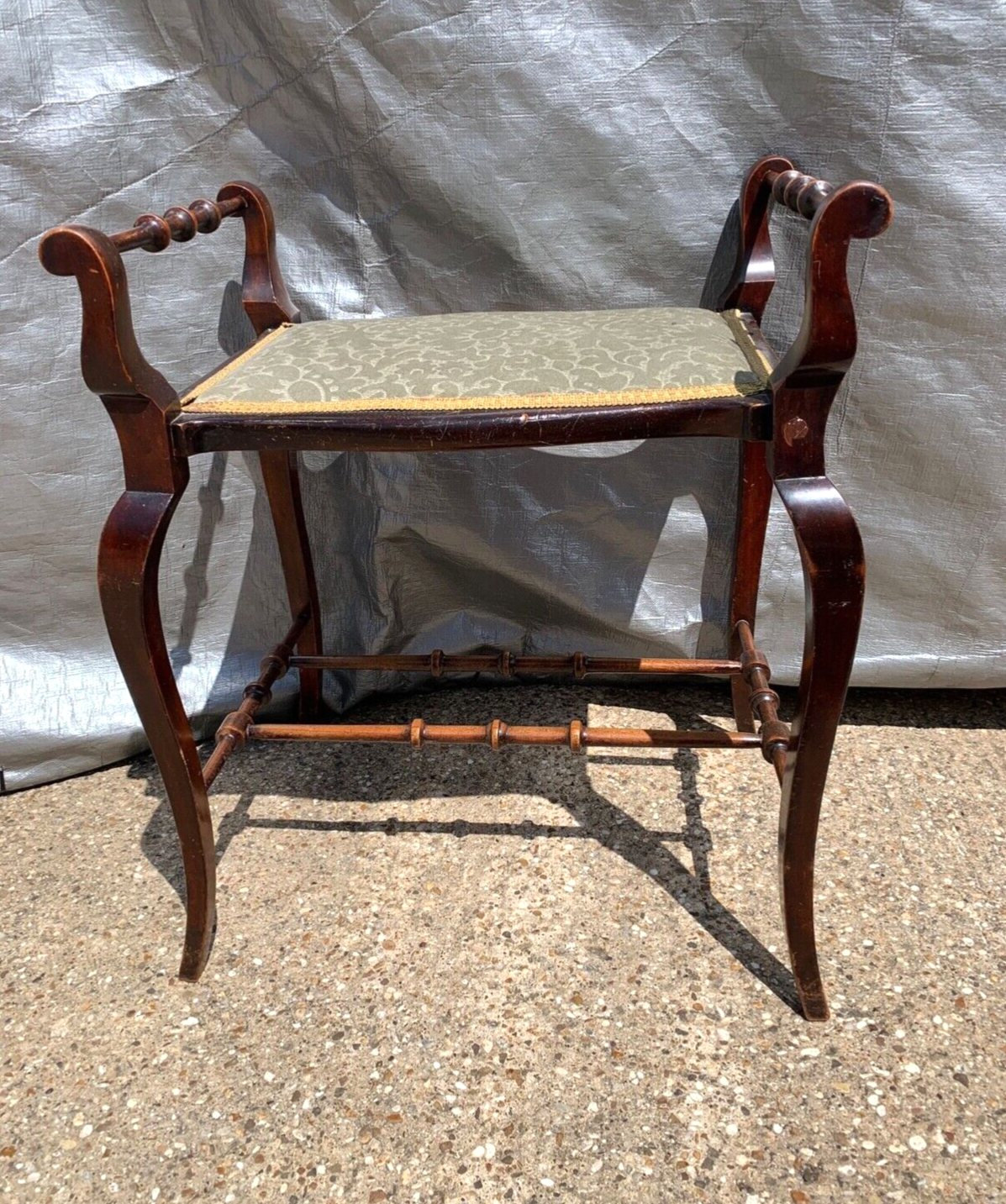 Antique Mahogany Georgian Piano Dressing Stool Cabriole Legs Fabric Seat