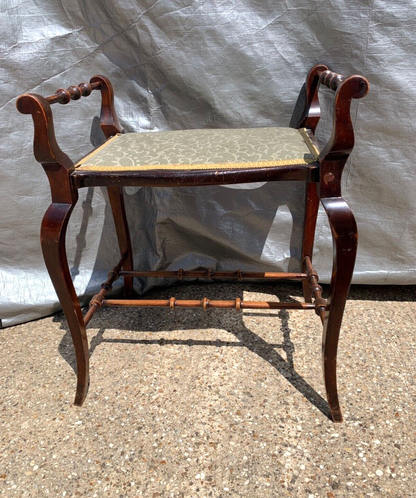 Antique Mahogany Georgian Piano Dressing Stool Cabriole Legs Fabric Seat