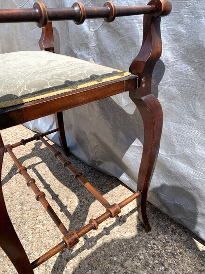 Antique Mahogany Georgian Piano Dressing Stool Cabriole Legs Fabric Seat