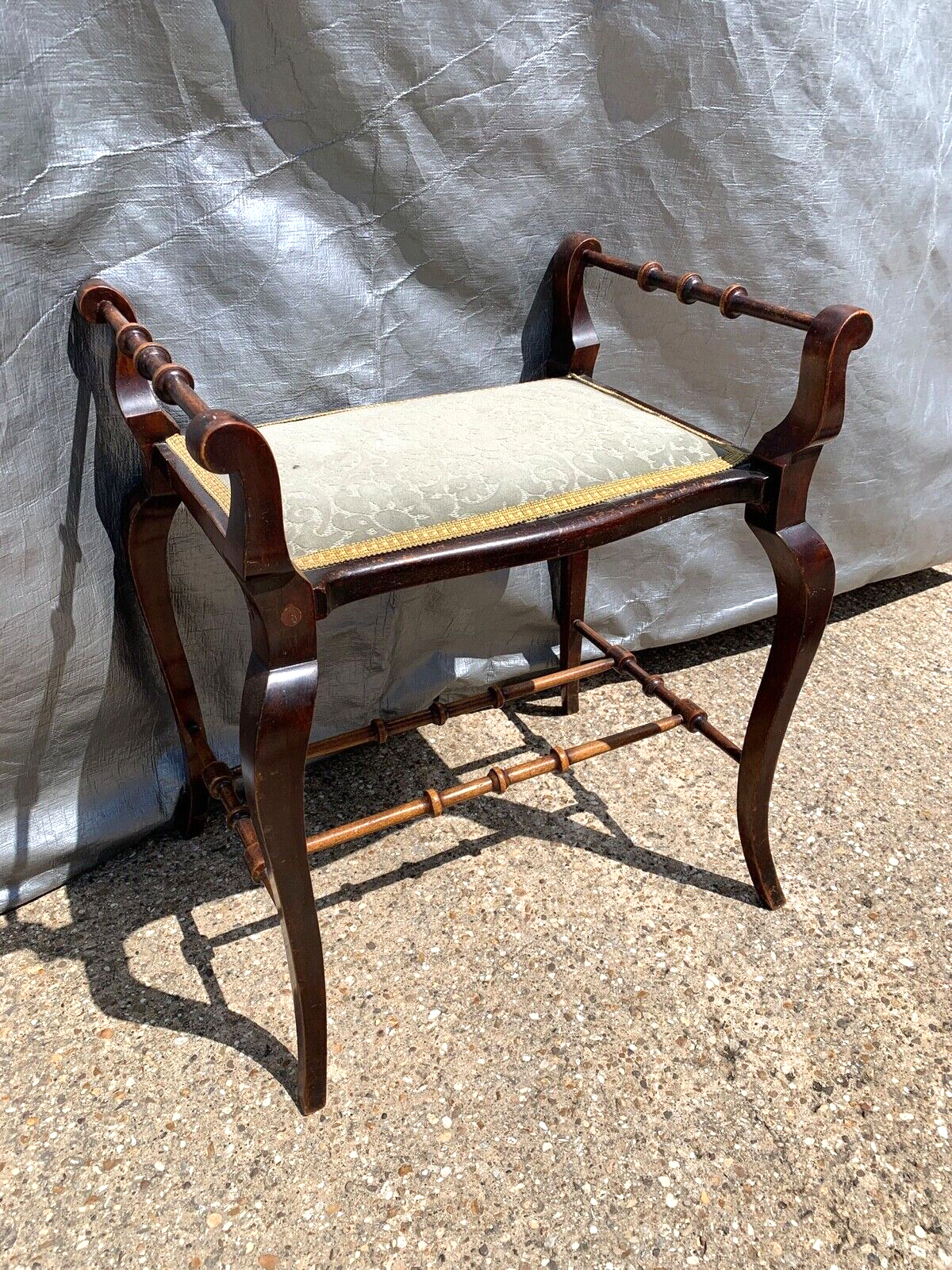 Antique Mahogany Georgian Piano Dressing Stool Cabriole Legs Fabric Seat