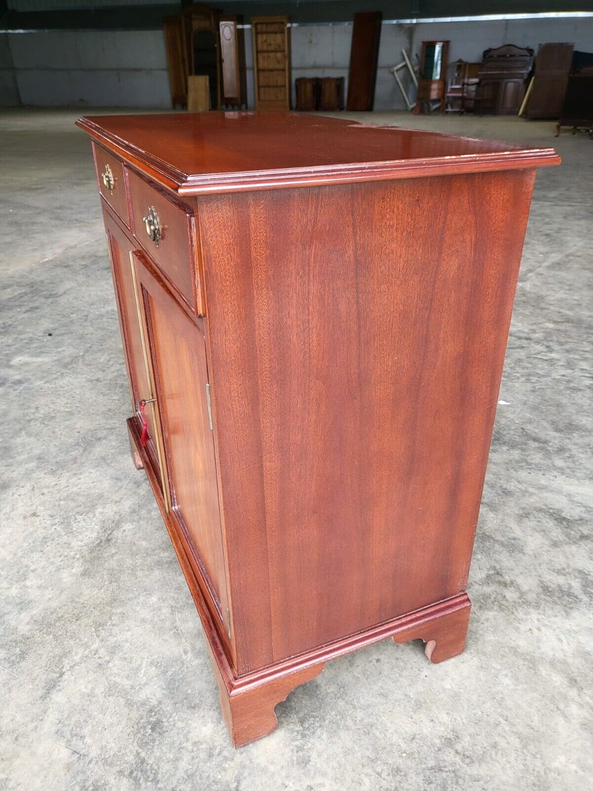 Antique Repro 2 Drawer 2 Door Cabinet Cupboard Sideboard Shelves Bracket Feet