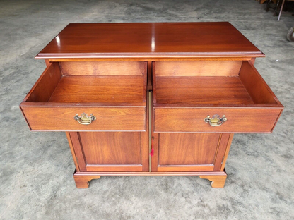 Antique Repro 2 Drawer 2 Door Cabinet Cupboard Sideboard Shelves Bracket Feet