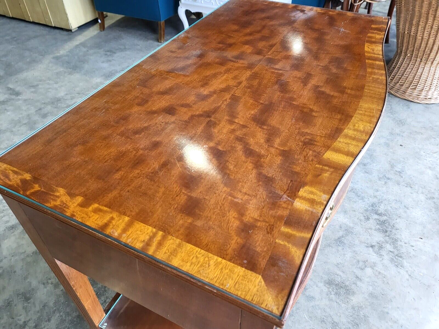 Antique Repro French Inlaid 2 Tier Serpentine Sideboard Server Cutlery Drawers