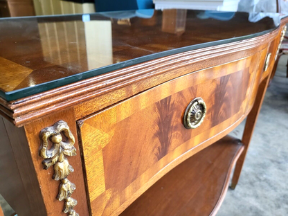 Antique Repro French Inlaid 2 Tier Serpentine Sideboard Server Cutlery Drawers