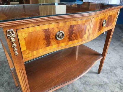 Antique Repro French Inlaid 2 Tier Serpentine Sideboard Server Cutlery Drawers