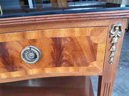 Antique Repro French Inlaid 2 Tier Serpentine Sideboard Server Cutlery Drawers