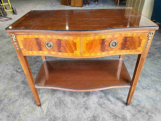 Antique Repro French Inlaid 2 Tier Serpentine Sideboard Server Cutlery Drawers