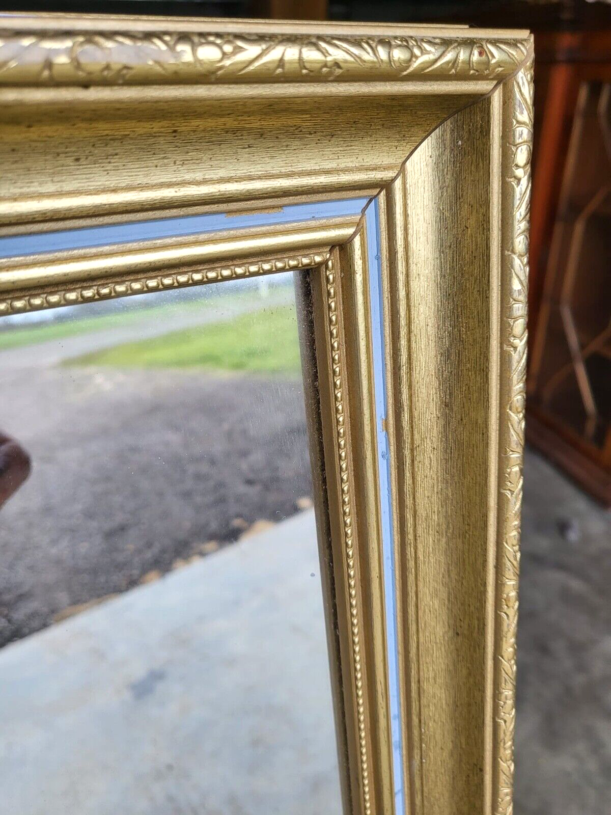 Antique Repro Large Gold Blue Rectangular Wall Mirror