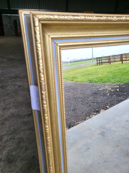 Antique Repro Large Gold Blue Rectangular Wall Mirror