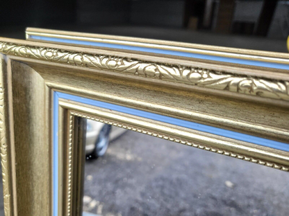 Antique Repro Large Gold Blue Rectangular Wall Mirror