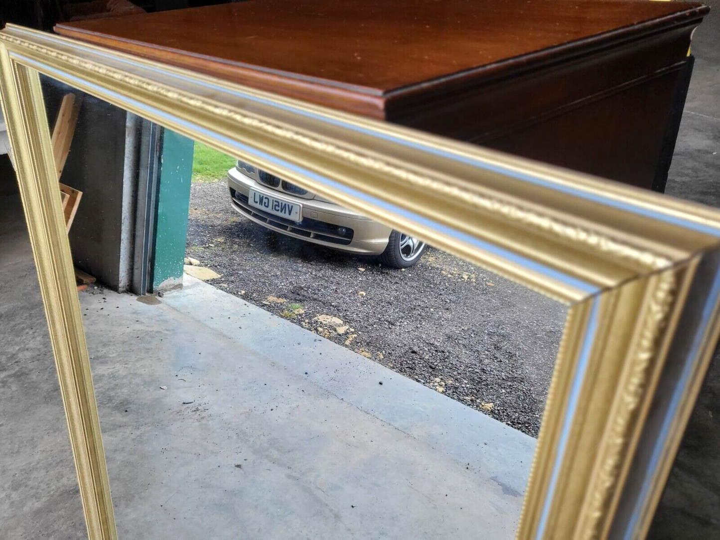 Antique Repro Large Gold Blue Rectangular Wall Mirror