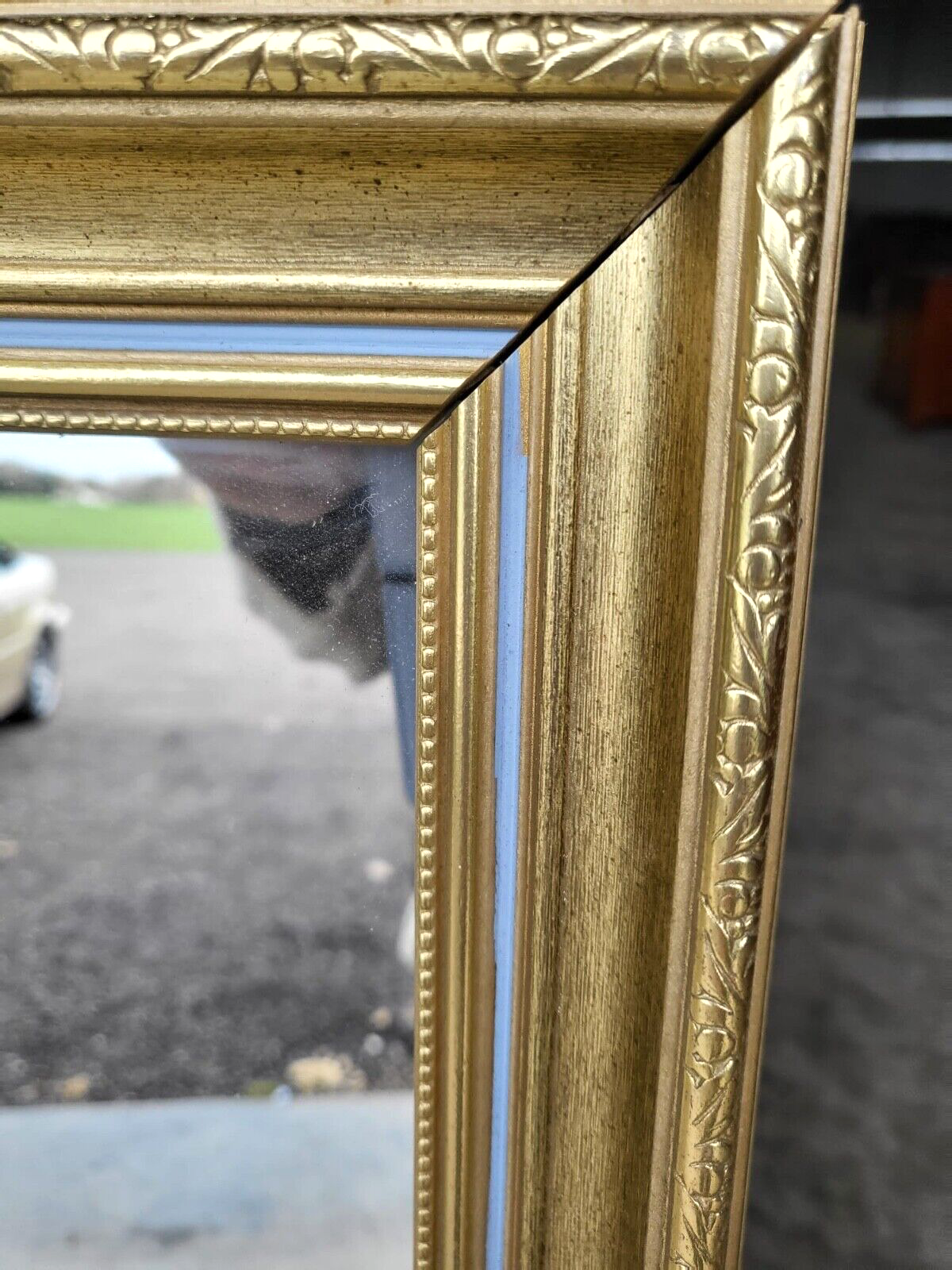 Antique Repro Large Gold Blue Rectangular Wall Mirror