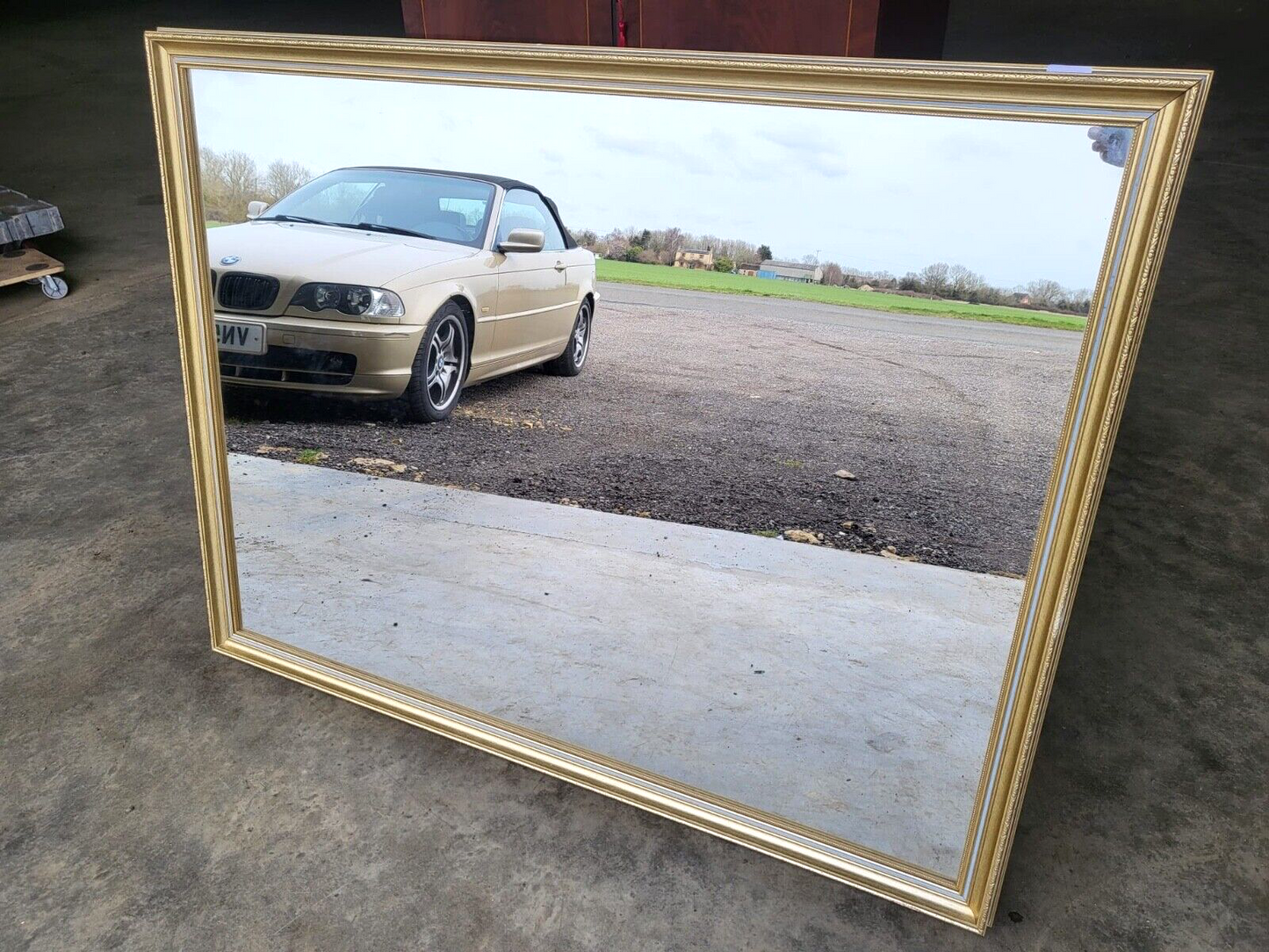 Antique Repro Large Gold Blue Rectangular Wall Mirror