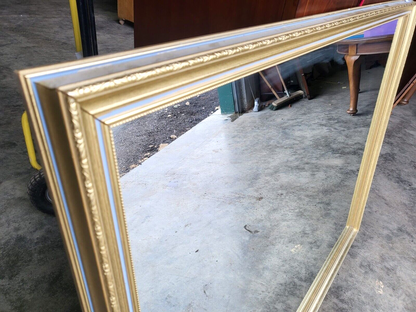 Antique Repro Large Gold Blue Rectangular Wall Mirror