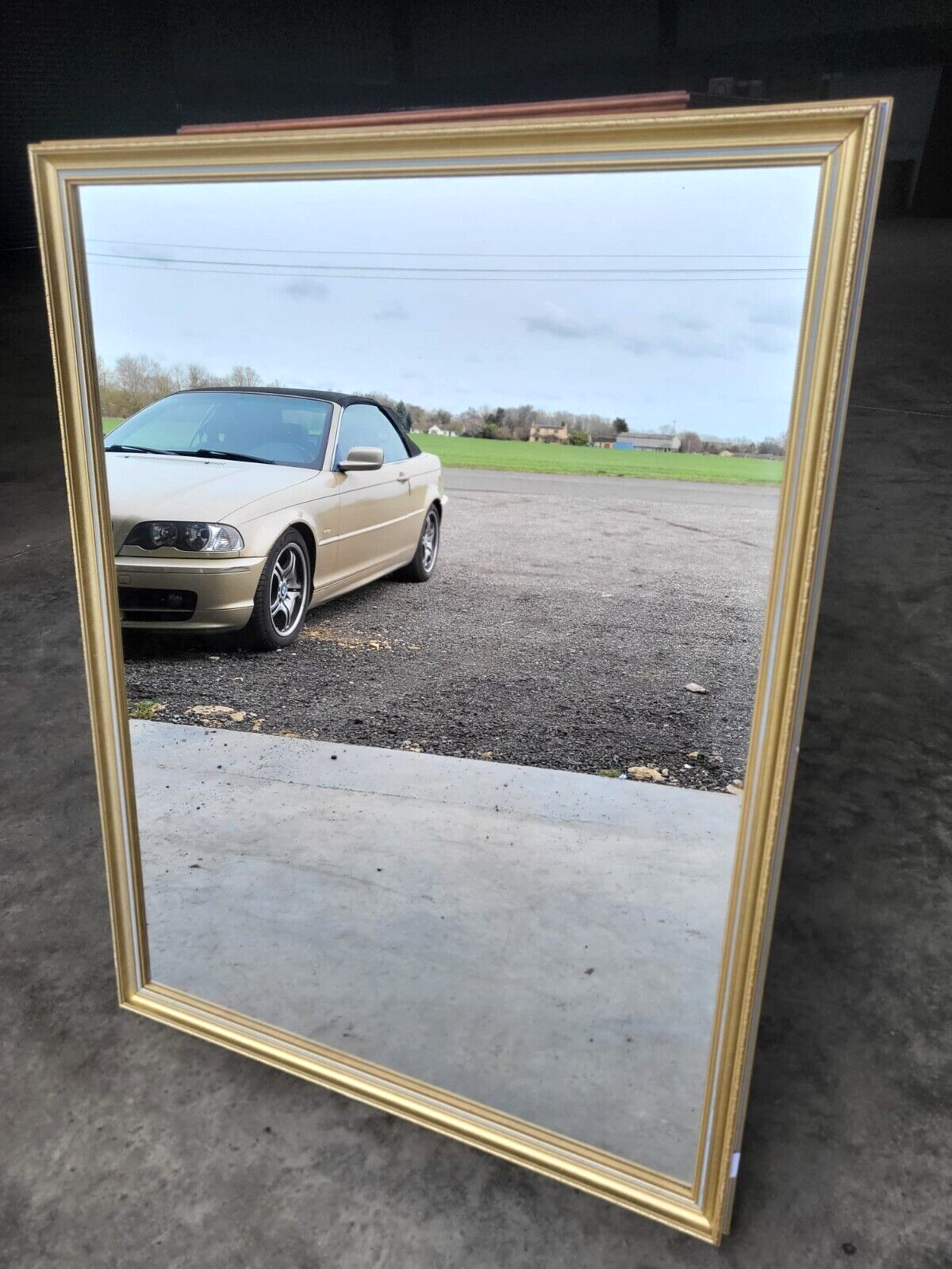 Antique Repro Large Gold Blue Rectangular Wall Mirror