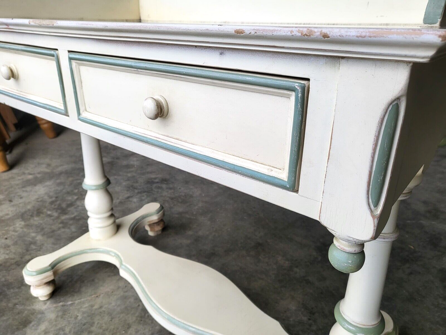 Antique Repro Painted Washstand Desk Hall Server Dressing Table Drawers Bun Feet