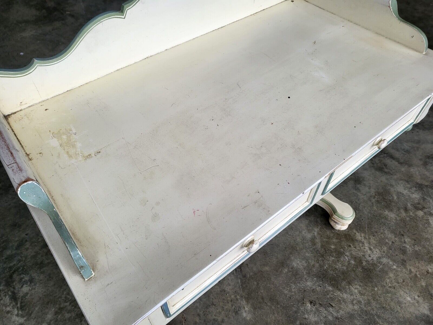 Antique Repro Painted Washstand Desk Hall Server Dressing Table Drawers Bun Feet