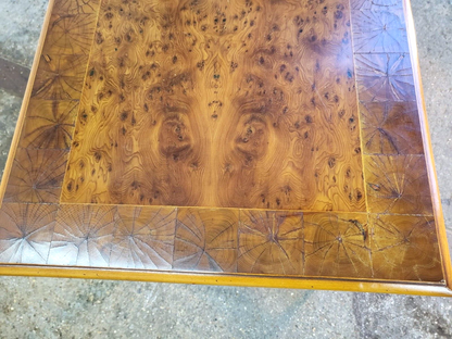 Antique Repro Reprodux Yew Walnut Coffee Table Reeded Tapered Legs Peg Feet