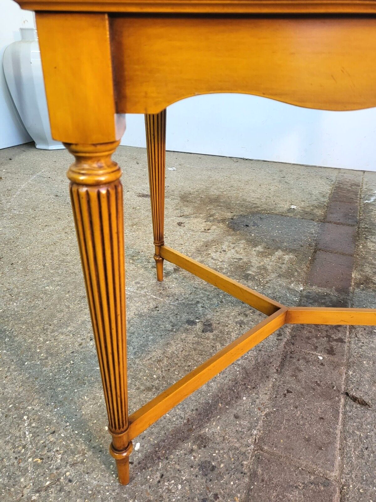 Antique Repro Reprodux Yew Walnut Coffee Table Reeded Tapered Legs Peg Feet