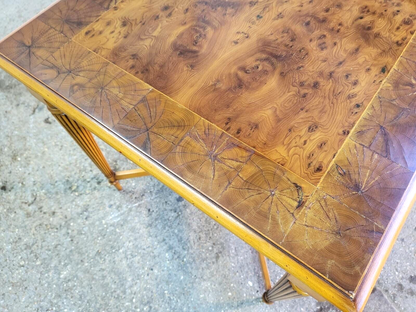 Antique Repro Reprodux Yew Walnut Coffee Table Reeded Tapered Legs Peg Feet