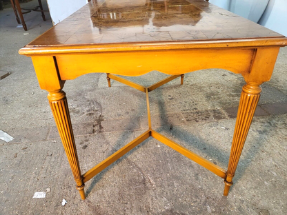 Antique Repro Reprodux Yew Walnut Coffee Table Reeded Tapered Legs Peg Feet